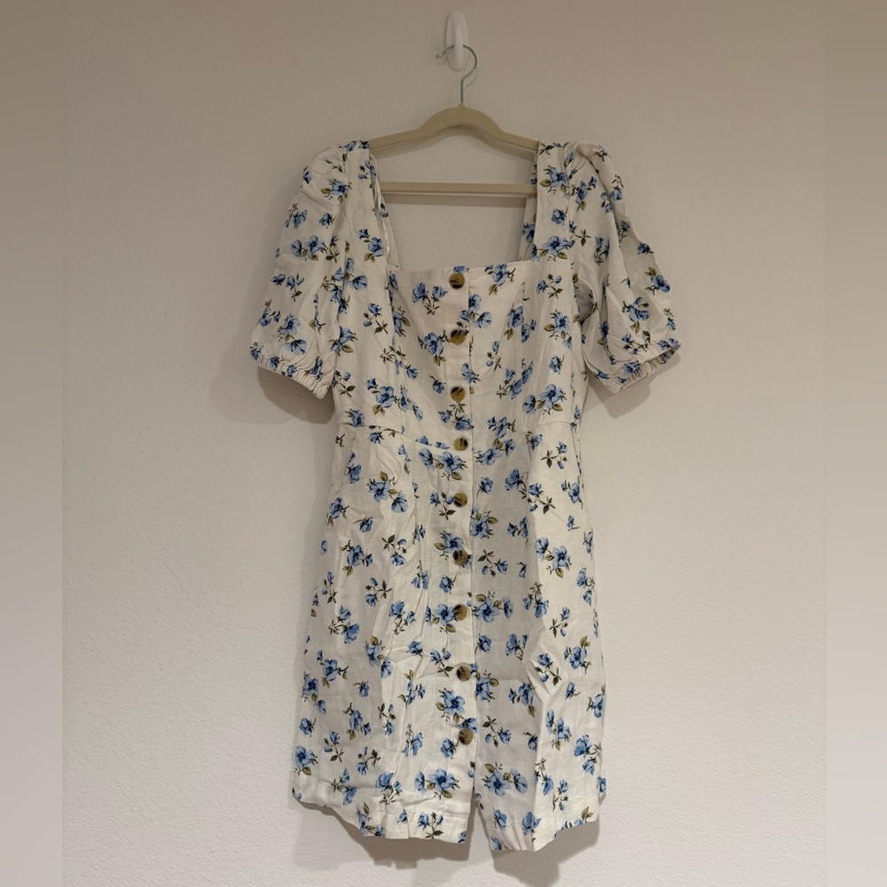 Old Navy Floral Button-Down Dress - Cream and Blue